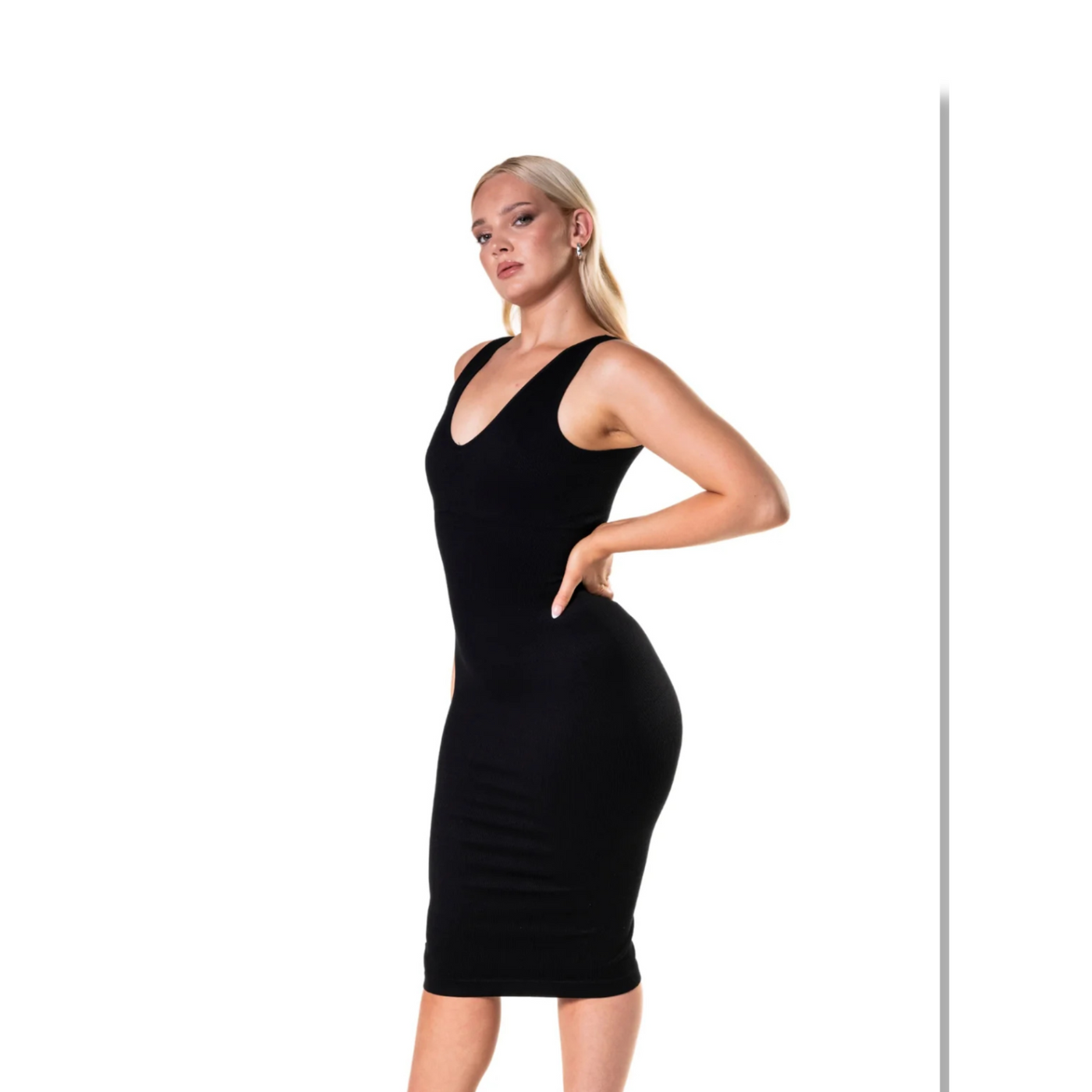 Deep V-Neck Shapewear Midi Dress