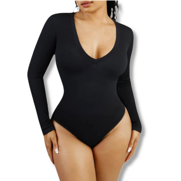 Long Sleeve V-Neck Sculpting Bodysuit